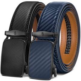 KEMISANT Men's Belt 2 Pack Nontrimmable- Adjustable Ratchet Belt For Gift Men Lightweight 1 3/8"(Black/Purplish Blue,36"-42" Waist Adjustable)