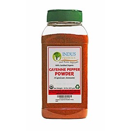 Indus Organics Cayenne Pepper Powder (40,000 SHU), 1 Lb Jar, Steam Sterilized, Premium Grade, High Purity, Freshly Packed