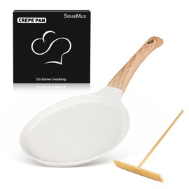 SouxMux Nonstick 8-Inch Crepe Pan with Spreader, Ceramic Coated Dosa Tawa Pan, Induction Compatible Flat Skillet for Pancakes, Omelettes, and More with Cool Handle, PFOA Free