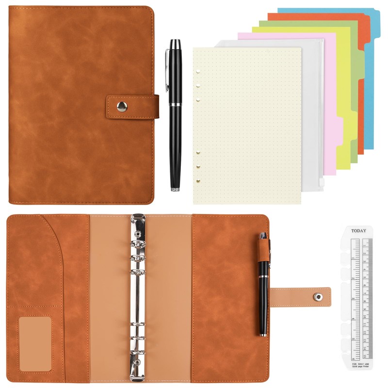 ANOMM A6 Ring Binder Notebook PU Leather Diary, Refillable Notebook