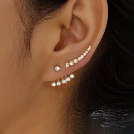 Inateannal Boho Rhinestone Ear Climber Crawler Earrings Rhinestone Ear Jacket Earrings Crystal Front Back Studs Jewelry for Women