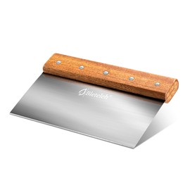 Bleteleh 8-inch Long Bench/Dough Scraper, Stainless Steel Blade, Commercial Kitchen Tool with Wooden Handle (8-inch Long)