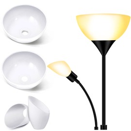 Hortsun Replacement Lamp Shade 4 Pcs White Replacement Plastic Lampshade 2 Pack 1.65" Fitter 10" Diameter Bowl Shape 2 Pack 1.97" Bottom Size Horseshoe Shape for LED Torchiere Floor Lamps Upright