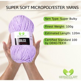 MeriWoolArt Chenille Yarn for Knitting and Crocheting Lavender - 100 g and 120 m Velvet Wool - 100% Fluffy Polyester Knitting Yarn for Amigurumi Cushions Blankets Soft Clothing Gifts