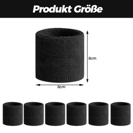 Pack of 6 Sweatband Wrists, Fitness Sweatband, Boys & Girls Sweatbands Wrist, Absorbent Sweatband Children, Cotton Sweatband Arm for Football, Basketball and Tennis Sports (Black)