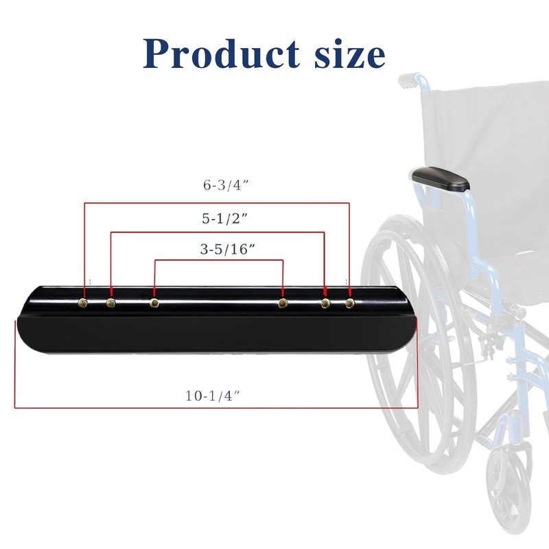 Full-Length Cushioned Armrest Black 10-1/4 "Long Wheelchair and Transport Chair