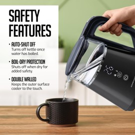 OVENTE Electric Kettle with 5 Temperature Control Presets, LED Digital Display, 5Hr Keep Warm Function, Auto Shut-Off and Boil Dry Protection, 1500W BPA Free Glass Water Heater and Boiler, Black KD95B
