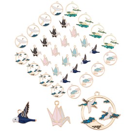 SUNNYCLUE 1 Box 32Pcs 8 Style Bird Charms Paper Crane Charms Animal Alloy Enamel Dangle Flat Round Pendants for Jewelry Making Charms DIY Christmas Necklace Bracelet Earring Supplies Accessories