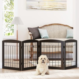 Dog Gate - 4 Panel Foldable Pet Gate Indoor for Doorways, House, Stairs, Freestanding Gate for Dogs - 80x24 -Inch Puppy Safety Fence by PAWLAND, Espresso