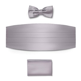 BRERA 67 Set Cummerbund Pocket Square and Bow Tie for Suit Various Sizes and Colours Made of Silk | Bow Tie with Pocket Square Accessories Set for Tuxedo Men | Belt for Evening Dress, gray