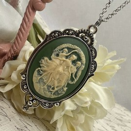 Fancy Fox Boutique Dancers Muses Muse Cameo Green Victorian Necklace Charm Gift Mom Wife Daughter