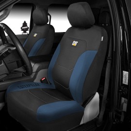 Yupbizauto New  Caterpillar Car Truck Seat Covers for Front Seats Set - Black Blue Bundle