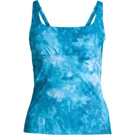 Lands' End Womens Chlorine Resistant Square Neck Tankini Top Turquoise/Baltic Teal Tie Dye Regular 6
