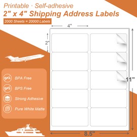 PAPRMA 2" x 4" Shipping Address Label for Laser Inkjet Printer 2000 Sheets, 8.5x11 Printable Sticker 10up/Page, 5163 White Adhesive Mailing Labels for Package Envelope