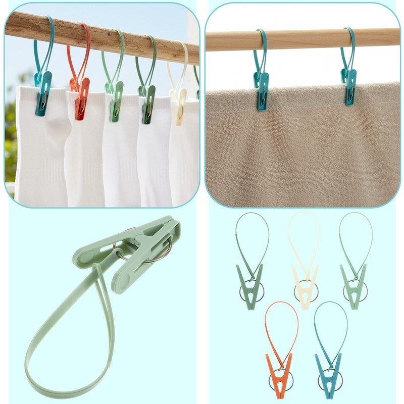 120 Pack Multi-Purpose Laundry Hanging Clips with Plastic Rope, Heavy