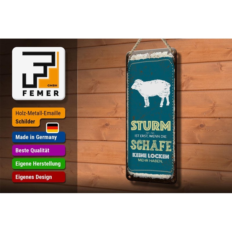 Femer Tin Sign with German Text "Sturm wenn Schafe keine