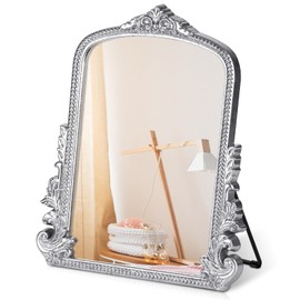 Vintage Makeup Mirror, Vanity Desk Mirror Antique Traditional Tabletop Mirror, Standing, Hang or Wall Mounted, Adjustable Dress-up Mirror, Gold Decor Mirror for Living Room,Bedroom