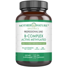 Mother Nature Organics Methylated B Complex – Bioactive B Vitamins with Methyl B12, B1, B3 Niacin, B6, Folate & Biotin – Supports Energy, Brain, Heart & Metabolism – 120 Capsules, Non-GMO, Gluten-Free