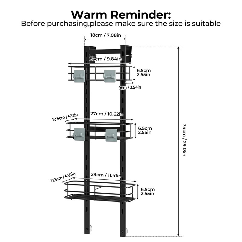 ODesign Over The Door Shower Caddy, 3-Tier Adjustable Hanging Caddy