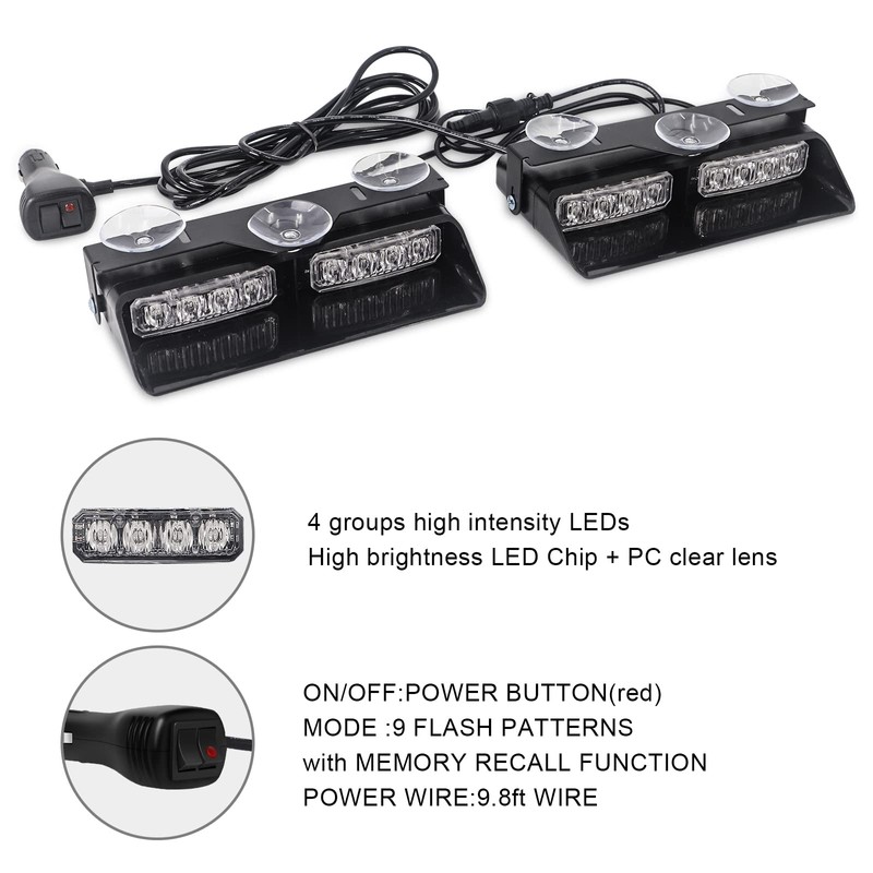 XRIDONSEN 2 in 1 Dash Emergency Strobe Lights Front/Rear Amber