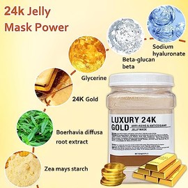 Jelly Mask Powder Para Faciales,24K Gold Jelly Masks Para Faciales Profesionales, Mascarilla De Goma Despeable, Anti Envejecimiento, Hidratante,