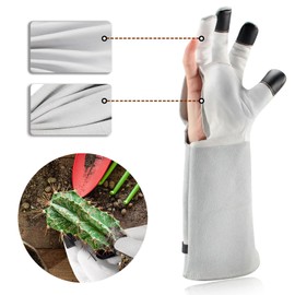 FEISHDEK Garden Gloves Women/Men Thorn Proof, Deerskin Suede, 2 Layers Leather Rose Pruning Long Gardening Gloves for Cactus (White, Small)