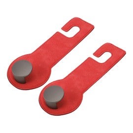 HEROFFIX 2 Pcs for Purses and Bags, Umbrella Etc Car Seat Headrest Hook Sturdy Car Seat Back Organizer Hooks Red Faux Leather 6.46"x2.48"
