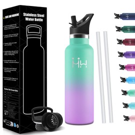 HoneyHolly Stainless Steel Water Bottle, 500 ml, BPA-Free, Children's Drinking Bottle, Leak-Proof Insulated Flask, Double-Walled, Stainless Steel Water Bottle, with Straw, Thermos Flask, Suitable for