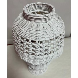 Unbranded White Table Scalloped Wicker Lamp 14"