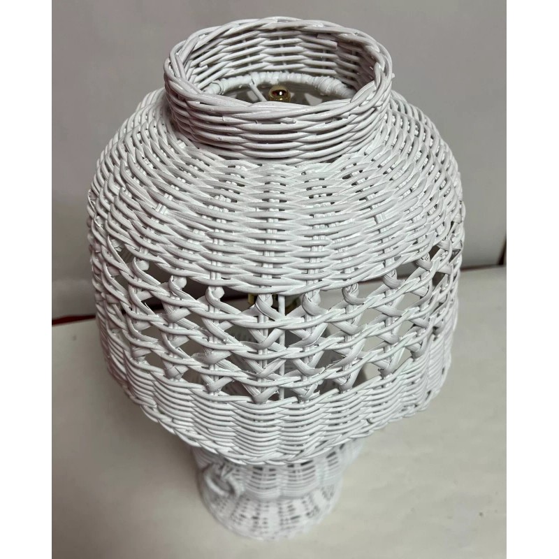 Unbranded White Table Scalloped Wicker Lamp 14"