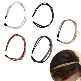 XMYCYuChen 5Pcs Simple Thin Leather Headbands Elegant Thin Knotted Head Bands Comfortable Wearing No Slip Headband for Women Hair Styles