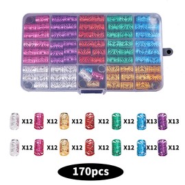 170Pcs Anillos de Joyería para el Cabello, Bobina de Aleación para el Cabello Accesorios para el Cabello Anillos Y Puños de Trenza para el Cabello Decoraciones Colgantes con Caja, Perlas de Rastas Par