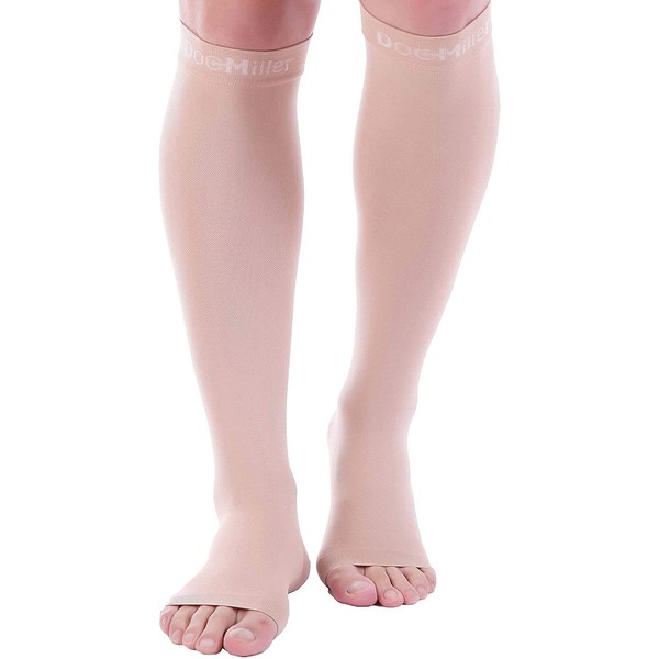 Doc Miller Open Toe Compression Socks 1 Pair 20-30mmHg Support (Skin, M Tall)