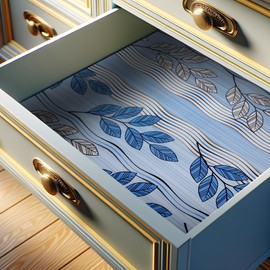 RAY STAR 12X120 Inch Shelf Liner for Kitchen Cabinets, Non-Adhesive Cabinet Liner Washable, PVC Drawer Liner for Dresser Non-Slip Bathroom (Blue Leaf)(1 Roll)