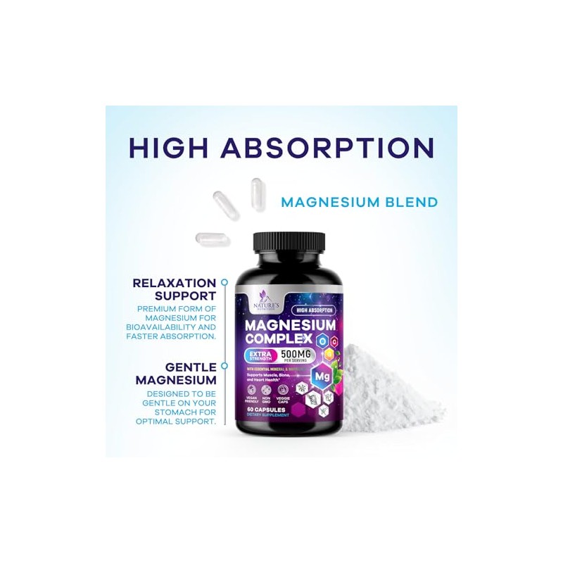 Nature's Nutrition Suplemento de complejo de magnesio 500 mg -