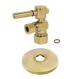 Kingston Brass CC53307DLK 5/8-Inch x 3/8-Inch OD Comp Quarter-Turn Angle Stop Valve with Flange, Brushed Brass