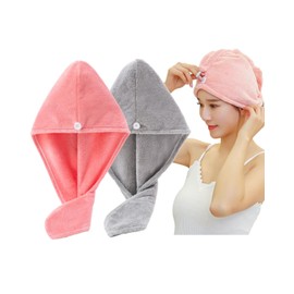 Hair Dry Towel, Dry Cap, Set of 2, Quick Drying, For Long Hair, Lightweight, Shower Cap, Strong Water Absorbency, After Bath, Fuwamoko, Hair Turban, Hair Cap, Bath Supplies (Light Gray + Blusher Red)