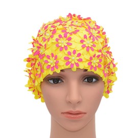 Medifier Swim cap Floral Petal Retro Style Bathing Caps for Women Yellow