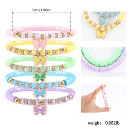 Colorful Beaded Bracelets for Women with Butterfly Charm Candy Color Elastic Surfer Heishi Pearlescent Clay Beads Bracelets Set Bohemian Stackable Friendship Bracelets Summer Jewelry Gifts for Teens
