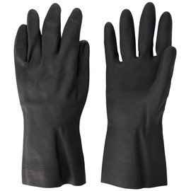 Polyco 516 Maxima Heavy Duty Flock Lined Natural Rubber Gloves - Large - 1 Pair, Black
