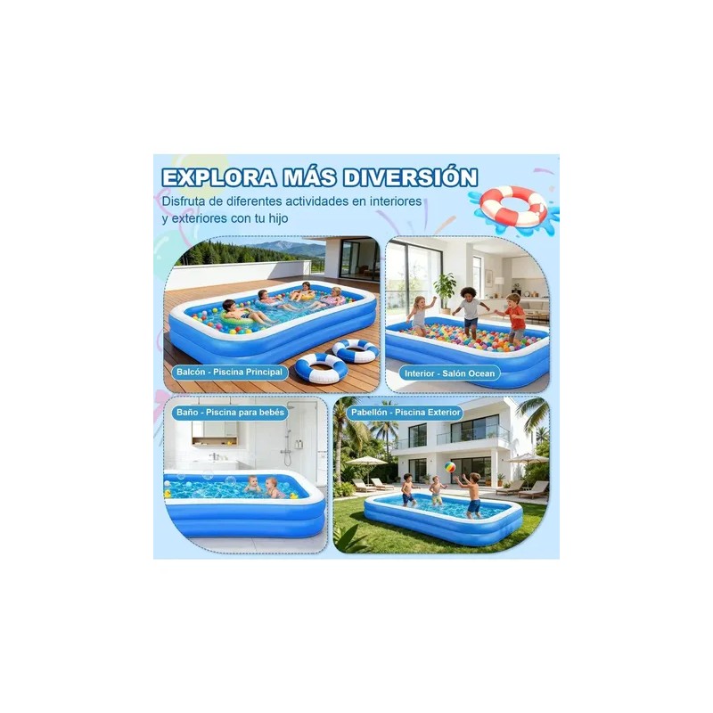 200cm Alberca Inflable Rectangular Piscinas Con Dos Flotador Azul