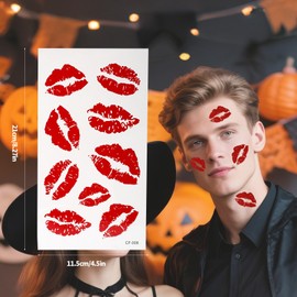 10 Sheets Red Lip Temporary Tattoo, Waterproof Red Lip Print Tattoo Stickers Self-Adhesive Kisses Decal for Face Body Birthday Bachelor Party Decorations