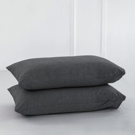 MooMee Bedding Pillowcases Pack of 2 100% Washed Cotton Linen Like Textured Breathable Durable Soft Comfy (Dark Grey, King)