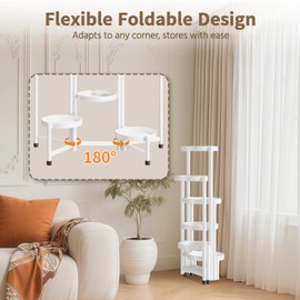 LASZOLA 6 Tiered Folding Plant Stand Indoor for Multiple Large Planter, Tall Heavy Duty Adjustable Rack with Rust Proof 10 Inch Wide Tray, Sturdy Vertical Tree Organizer for Narrow Inside Floor, White