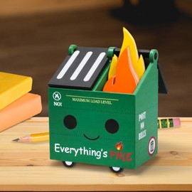 PUNICA Dumpster Fire Pencil Holder with 100 Pcs Flame Note Cards, Funny Office Desk Accessories Decor, Great Gifts for Coworkers Teacher - Green (Already Assembled)