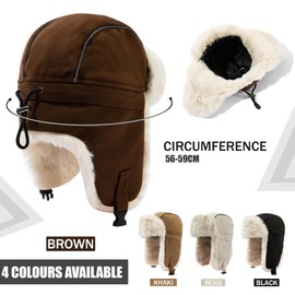 CLAPE Unisex Faux Fur Aviator Hat Thermal Winter Trapper Hat Outdoor Windproof Winter Hat with Ear Flaps Warm Russian Hat Men Women, PL2404-Coffee