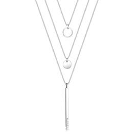 Elli 0104862717_40 Women's Necklace with Pendant Geo Circle Layer Rectangle 925 Silver Crystal White Brilliant Cut 40 cm, Sterling Silver, Crystal