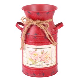 Milisten Vintage Decorative Jug Vase Metal Galvanised Flower Vase for Artificial Dried Flowers Rustic Farmhouse (Red)