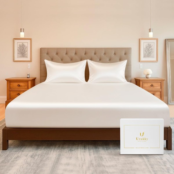 Utukky Silk Sheets, Fitted Sheet, 6A Class, For Summer, Cold