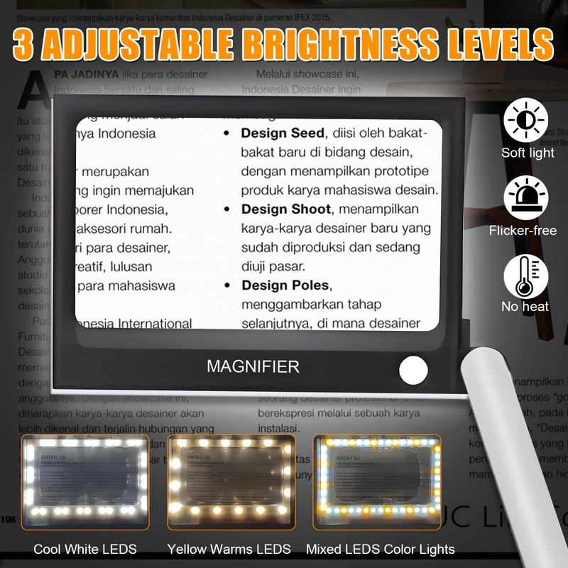 Lupe mit Licht, 3 Modi Lupe zum Lesen 32 LEDs